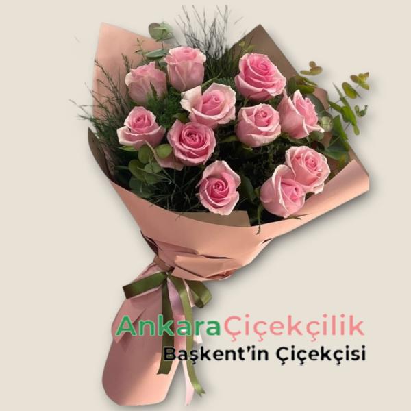  Ankara Çiçek 11 İthal Pembe Gül Buketi